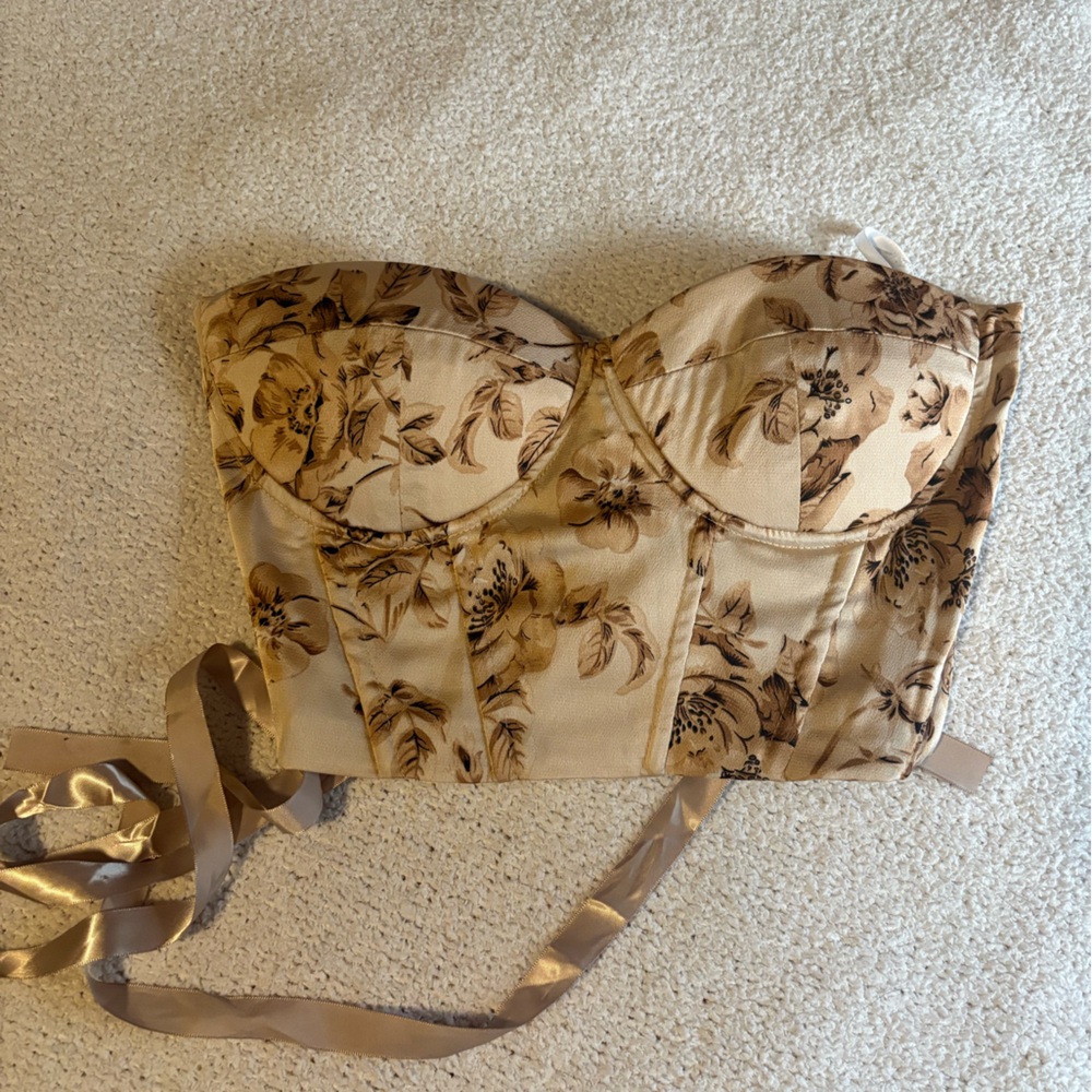 SHEIN Floral Bustier Top - Beige and Brown